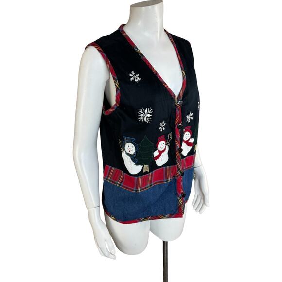 Basic Editions Holiday Vintage Button Front Snowman Vest Large V-Neck  Winter - Picture 10 of 11